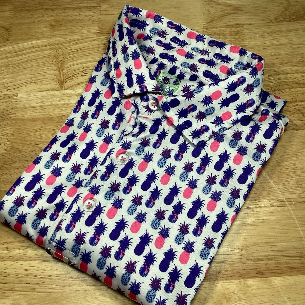 Men's Tailor Byrd Golf‎ Short Sleeved Performance Polo. Pineapples Large